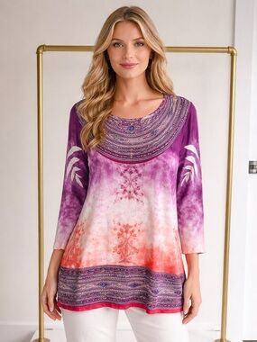 Reba Purple and Orange Ombre Long Sleeve Top XL NWT